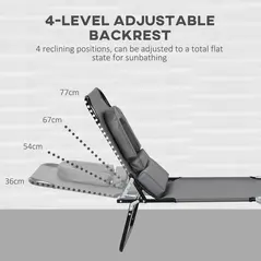 Outsunny Folding Sun Loungers Set of 2 with Face Hole, 4-Position Adjustable Backrest Garden Recliner Chairs Sunbeds, Outdoor Lounge Chairs with 600 D Oxford Cloth Seat, Pillow for Beach, Dark Grey - 4