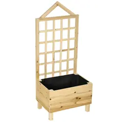 Outsunny Garden Planters with Trellis for Vine Climbing, Distressed Wooden Raised Beds, 90x43x150cm, Natural Tone - 1