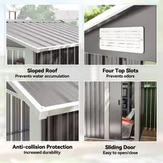 Outsunny Garden Metal Tool Storage Shed with Sliding Door, Sloped Roof and Foundation Kit, 152 x 132 x 188cm, Grey - 6