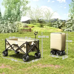 Outsunny Folding Garden Trolley, Outdoor Wagon Cart with Carry Bag, for Beach, Camping, Festival, 120KG Capacity, Khaki - 3