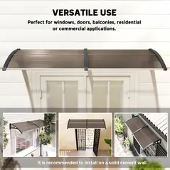 Outsunny Front Door Canopy, Waterproof Outdoor Awning, 75 x 195 cm Rain Shelter for Window, Porch and Front/Back Door, Brown - 6