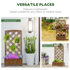 Outsunny Garden Planter with Trellis, Wooden Raised Bed for Garden with Lattice Trellis for Vegetables, Herbs and Flowers, Brown - 4