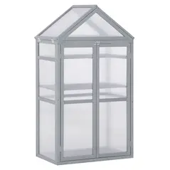 Outsunny Garden Cold Frame Polycarbonate Greenhouse with Adjustable Shelves, Double Doors, Openable Top Covers, Grow House for Flower Vegetable Plants, 80 x 47 x 138cm, Grey - 1