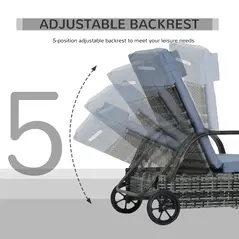 Outsunny Garden Rattan Furniture Single Sun Lounger Recliner Bed Reclining Chair Patio Outdoor Wicker Weave Adjustable Headrest with Fire Retardant Cushion - Grey - 7