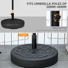 Outsunny Garden Parasol Base Holder, Outdoor Market Umbrella Stand Weight with Built-In Handle, 25kg Water or 35kg Sand Filled, Black - 4
