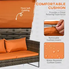 Outsunny Four-Piece Rattan Sofa Set, with Storage Table - Orange/Brown - 6