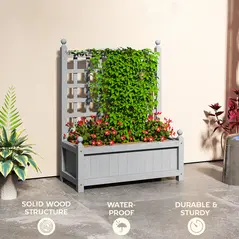 Outsunny Garden Planters with Trellis for Climbing Vines, Wood Raised Beds for Garden, Flower Pot, Indoor Outdoor, Grey - 6