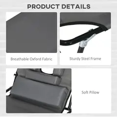 Outsunny Folding Sun Loungers Set of 2 with Face Hole, 4-Position Adjustable Backrest Garden Recliner Chairs Sunbeds, Outdoor Lounge Chairs with 600 D Oxford Cloth Seat, Pillow for Beach, Dark Grey - 6