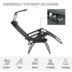 Outsunny Folding Zero Gravity Sun Lounger, with Sun Canopy - Black - 7