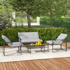 Outsunny Four-Piece Relaxed Back Garden Dining Set - Black/Light Grey - 9
