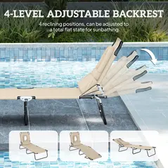 Outsunny Folding Sun Lounger with Face Hole, 4-Position Adjustable Backrest Garden Recliner Chair Sunbed, Outdoor Lounge Chair with 600 D Oxford Cloth Seat, Pillow for Beach, Beige - 4