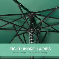 Outsunny Garden 3 m Parasol Umbrella, Outdoor Market Table Umbrella Sun Shade Canopy with 8 Ribs, Easy Push to Open, Green - 6