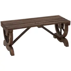 Outsunny Garden Rustic Wooden Bench Wheel-Shaped Legs Slatted Seat Stable Reinforced Structure Outdoor Patio Garden 2-Person Bench Seat - Brown - 1