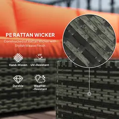 Outsunny Four-Piece Rattan Sofa Set - Orange/Grey - 4