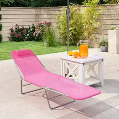 Outsunny Folding Sun Lounger with Head Pillow - Pink - 8