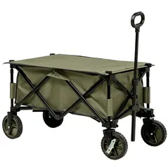 Outsunny Folding Garden Trolley, Cargo Trailer on Wheels, Collapsible Camping Trolley with Folding Board, Outdoor Utility Wagon with Steel Frame and Oxford Fabric, Green - 1