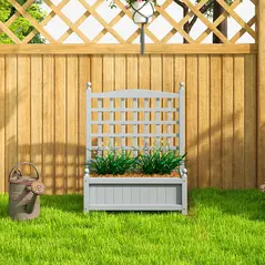 Outsunny Garden Planters with Trellis for Climbing Vines, Wood Raised Beds for Garden, Flower Pot, Indoor Outdoor, Grey - 8