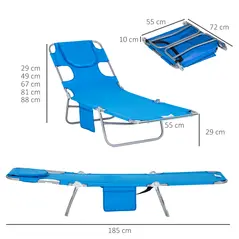 Outsunny Foldable Sun Lounger with Reading Hole - Blue - 3