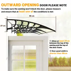 Outsunny Front Door Canopy, Outdoor Awning, Rain Shelter, 303 x 96cm , Clear - 7