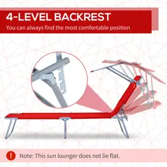 Outsunny Folding Sun Lounger, Lounge Chairs Reclining Sleeping Bed with Adjustable Sun Shade Awning for Beach, Patio - 4