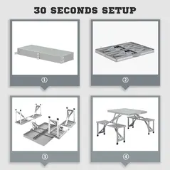 Outsunny Folding Picnic Table with 4 Seats and Umbrella Hole - Grey - 4