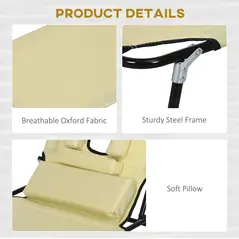 Outsunny Folding Sun Loungers Set of 2 with Face Hole, 4-Position Adjustable Backrest Garden Recliner Chairs Sunbeds, Outdoor Lounge Chairs with 600 D Oxford Cloth Seat, Pillow for Beach, Beige - 6