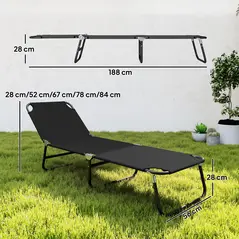 Outsunny Foldable Sun Lounger with 5-Position Adjustable Backrest, Outdoor Portable Recliner Chaise Lounge Chair with Breathable Mesh Fabric, Black - 3