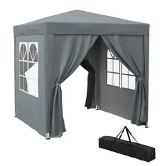 Outsunny Garden Pop Up Gazebo Marquee Party Tent Canopy with free Carrying Case, Removable 2 Walls, 2 Windows, 2m x 2m, Grey - 1