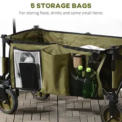 Outsunny Folding Garden Trolley, Cargo Trailer on Wheels, Collapsible Camping Trolley with Folding Board, Outdoor Utility Wagon with Steel Frame and Oxford Fabric, Green - 8