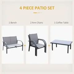 Outsunny Four-Piece Minimal Garden Patio Set - Grey - 4