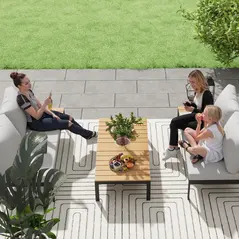 Outsunny Four-Piece Garden Corner Sofa Set with 2 Loveseats and 2 Coffee Tables - Teak - 8