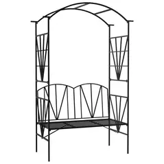 Outsunny Garden Bench, 2 Seater Outdoor Patio Bench, Metal Garden Loveseat with Arch for Vines and Climbing Plants, Black - 1