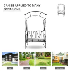 Outsunny Garden Bench, 2 Seater Outdoor Patio Bench, Metal Garden Loveseat with Arch for Vines and Climbing Plants, Black - 6