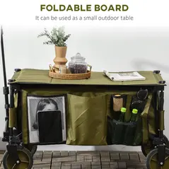 Outsunny Folding Garden Trolley, Cargo Trailer on Wheels, Collapsible Camping Trolley with Folding Board, Outdoor Utility Wagon with Steel Frame and Oxford Fabric, Green - 7