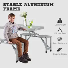 Outsunny Folding Picnic Table with 4 Seats and Umbrella Hole - Grey - 5