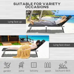 Outsunny Folding Sun Loungers Set of 2 with Face Hole, 4-Position Adjustable Backrest Garden Recliner Chairs Sunbeds, Outdoor Lounge Chairs with 600 D Oxford Cloth Seat, Pillow for Beach, Black - 5