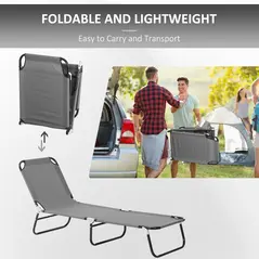 Outsunny Foldable Sun Lounger with 5-Position Adjustable Backrest, Outdoor Portable Recliner Chaise Lounge Chair with Breathable Mesh Fabric, Grey - 6
