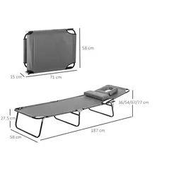 Outsunny Folding Sun Lounger Reclining Chair w/ Pillow Reading Hole Garden Beach - 3