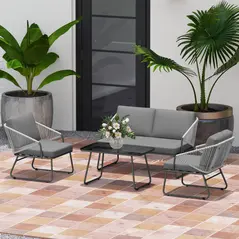 Outsunny Four-Piece Rattan Strong Panel Outdoor Sofa Set - Grey - 9