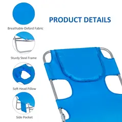 Outsunny Foldable Sun Lounger with Reading Hole - Blue - 6