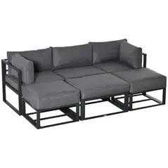 Outsunny Garden Daybed, 6 Piece Outdoor Sectional Sofa Set, Aluminum Patio Conversation Furniture Set with Coffee Table, Footstool and Cushions, Grey - 1