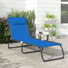 Outsunny Foldable Sun Lounger, Outdoor 4 Level Adjustable Backrest Reclining Chaise Chair, Steel Frame Recliner Chair for Camping, Hiking, Navy Blue - 2