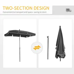 Outsunny Garden Parasol Umbrella, Outdoor Market Table Umbrella with Ruffles & Aluminium Pole, Rectangular Tilting Parasol Sun Shade Canopy, 2 x 1.3m, Grey - 5