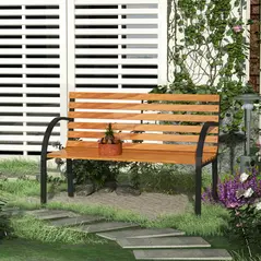 Outsunny Garden Bench, 122Lx60Wx80H cm-Steel/Wood - 2