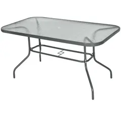 Outsunny Garden Dining Table Glass Top Metal Frame with Parasol Hole Outdoor Balcony Grey 140L x 80Wcm - 1