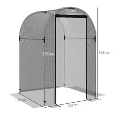 Outsunny Galvanised Steel Fruit Cage, Plant Protection Tent with Zipped Door, 1.2 x 1.2 x 1.9m, Black - 3