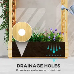 Outsunny Garden Planter with Trellis, Wooden Raised Bed for Garden with Hanging Roof and Drainage Holes, Outdoor Trellis Planter Box for Vegetables, Herbs and Flowers, 110 x 44 x 113 cm, Natural - 6