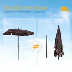 Outsunny Garden Parasol Umbrella, Outdoor Market Table Umbrella with Ruffles & Aluminium Pole, Rectangular Tilting Parasol Sun Shade Canopy, 2 x 1.3m, Brown - 5