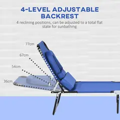Outsunny Folding Sun Loungers Set of 2 with Face Hole, 4-Position Adjustable Backrest Garden Recliner Chairs Sunbeds, Outdoor Lounge Chairs with 600 D Oxford Cloth Seat, Pillow for Beach, Blue - 4