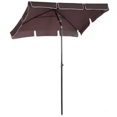 Outsunny Garden Parasol Umbrella, Outdoor Market Table Umbrella with Ruffles & Aluminium Pole, Rectangular Tilting Parasol Sun Shade Canopy, 2 x 1.3m, Brown - 1